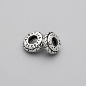 Silver Toned Braided Heart Spacer Charms Set Metalwork Textured Jewelry Bracelet